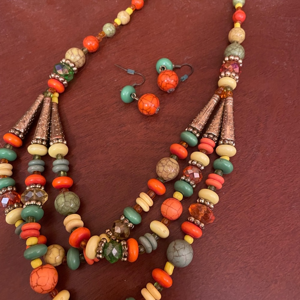 Multi colored necklace with matching earrings